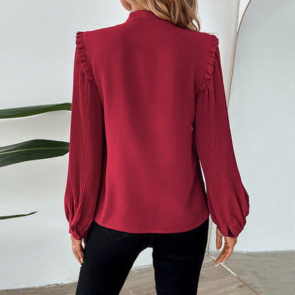 Damen Bluse Rüschen Schleifenakzent Elegantes Design