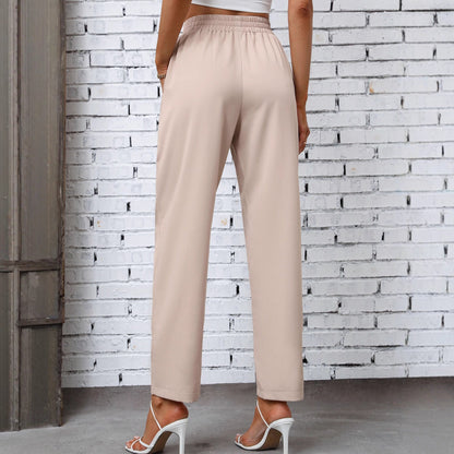 Damen Freizeithose Elastischer Bund Seitentaschen Beige Eveloria