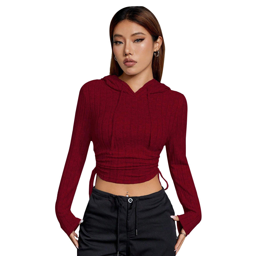 Damen Hoodie Langärmlig Rippmuster Eveloria