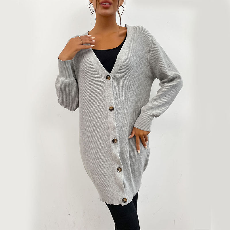 Damen Strickjacke Modernes Design Durchgehende Knopfleiste Beige