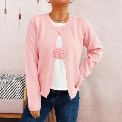 Damen Strickjacke Florales Design Luxusknöpfe Eveloria
