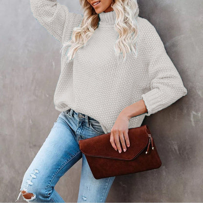 Damen Grobstrickpullover Rollkragen Lässig Eveloria
