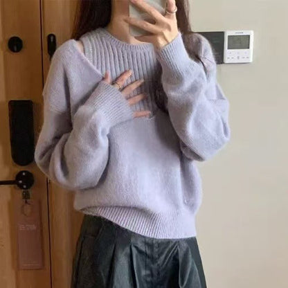 Damen Pullover V-Ausschnitt Strukturiert Grau Eveloria