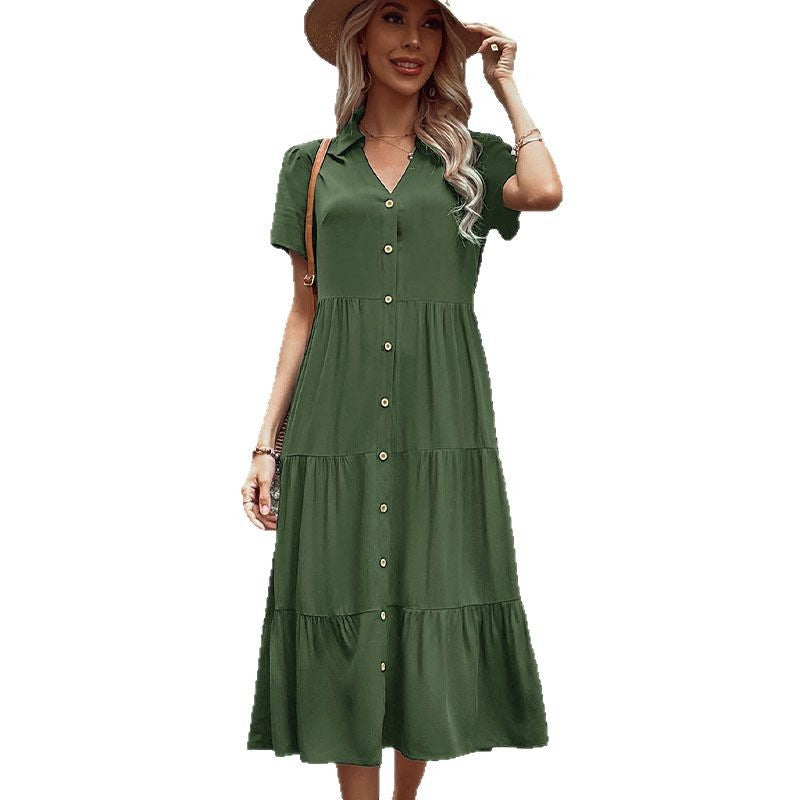 Damen Maxikleid mit Knöpfen und Rüschen Eveloria