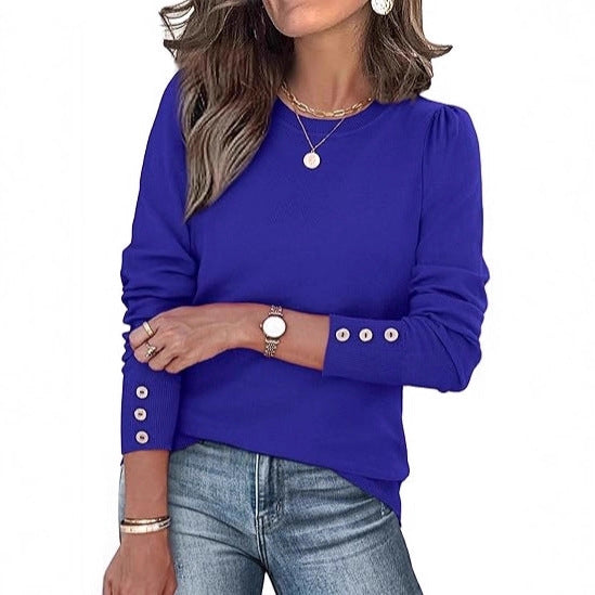 Damen Pullover Lässig Knopfdetails Eveloria