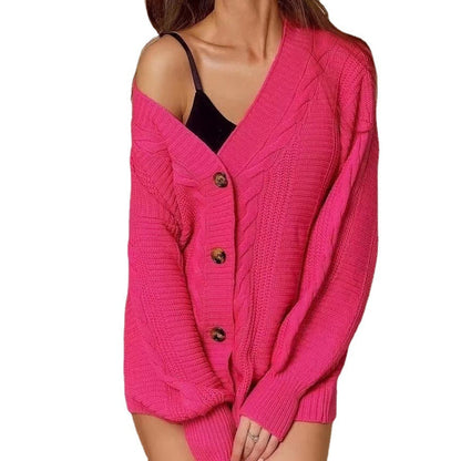 Damen Grobstrickjacke Rippstruktur Vorderknöpfe Beige