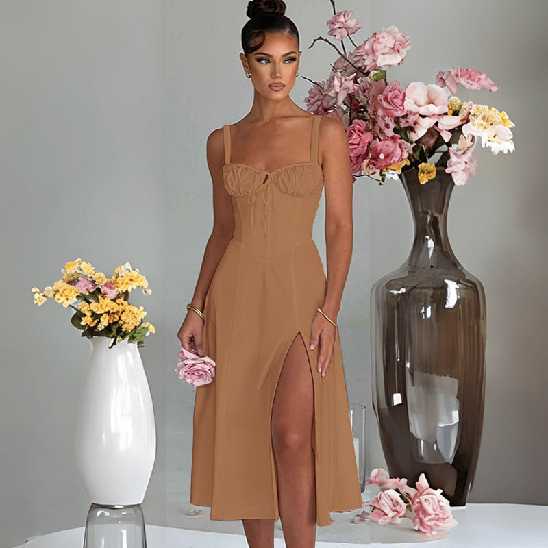 Damen Midi-Kleid V-Ausschnitt Taillenbetonung Eveloria
