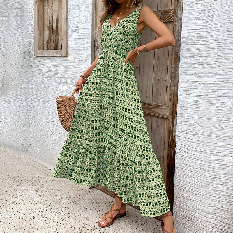 Damen Maxikleid V-Ausschnitt Bindegürtel Eveloria