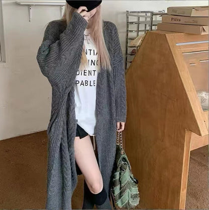 Damen Strickmantel Zopfmuster Lässiger Schnitt