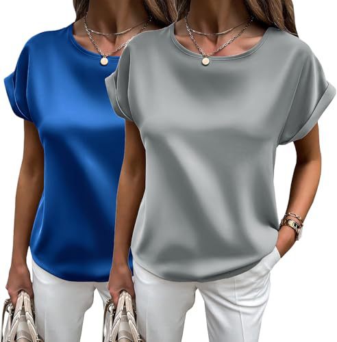 Eveloria Damen Satin T-Shirt Umschlagärmel