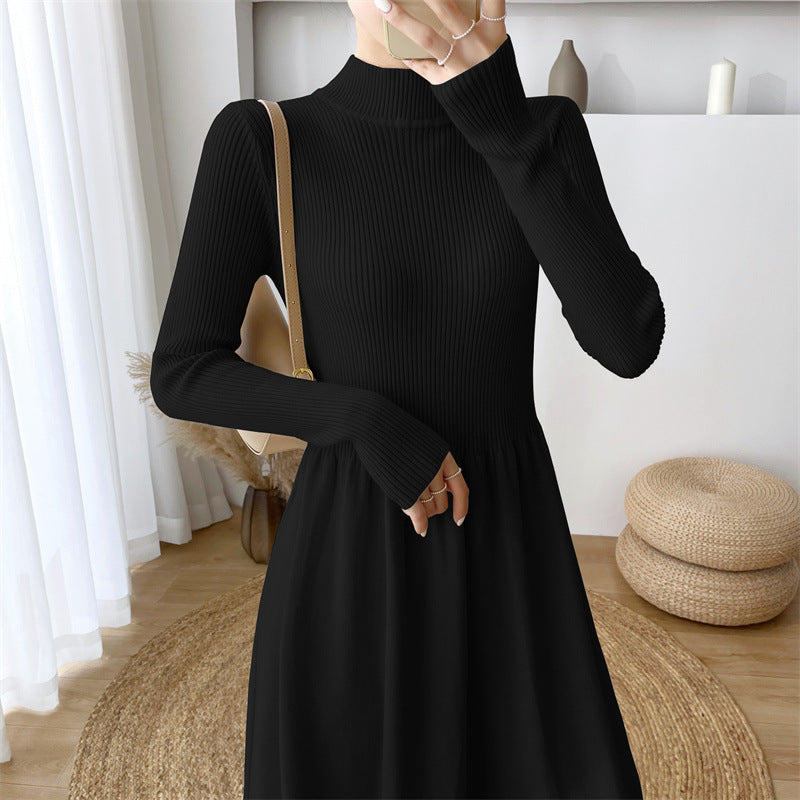 Damen Elegantes Midi-Kleid Dehnbarem Bund Langärmlig Eveloria