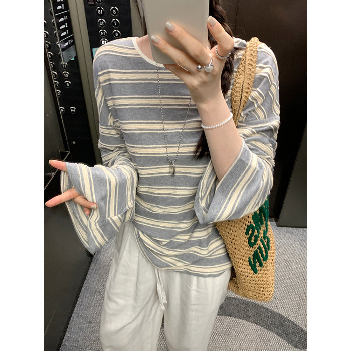 Damen Longsleeve-Shirt Feines Streifenmuster Eveloria