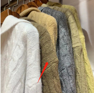 Damen Strickpullover Kapuze Zopfmuster Kuschelig Grau Eveloria