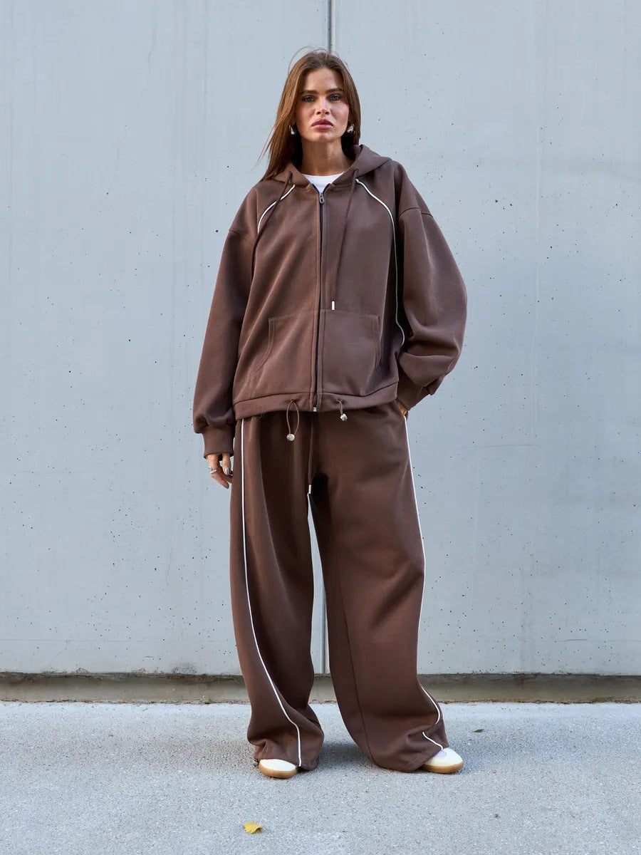 Damen Sportliches Zweiteiler-Set Kapuze Weite Hose