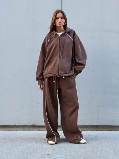 Damen Sportliches Zweiteiler-Set Kapuze Weite Hose