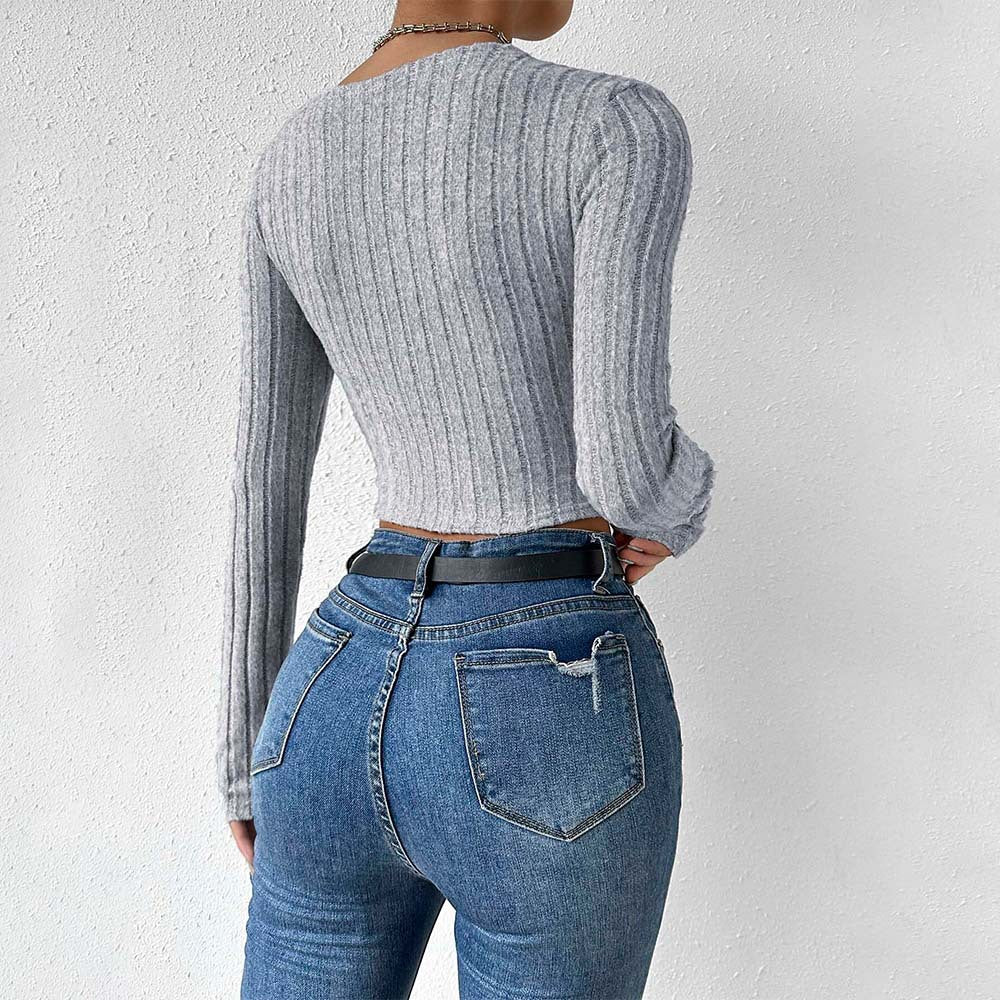 Damen Oberteil Cropped Twist-Design Länge Mit Ärmeln Eveloria