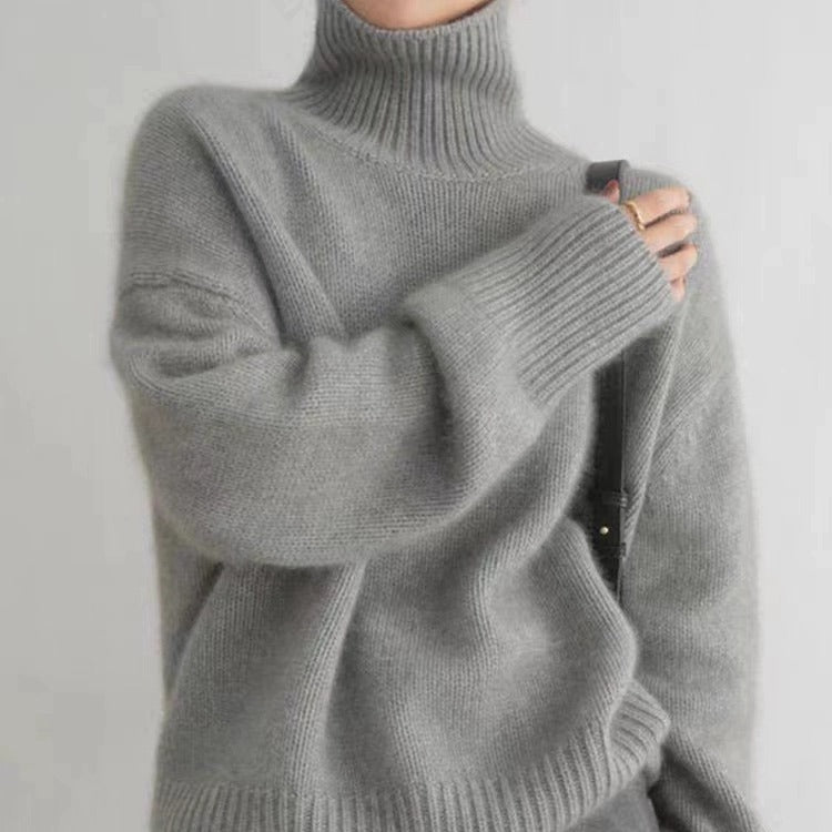 Damen Rollkragenpullover Feinwolle Bequem Eveloria