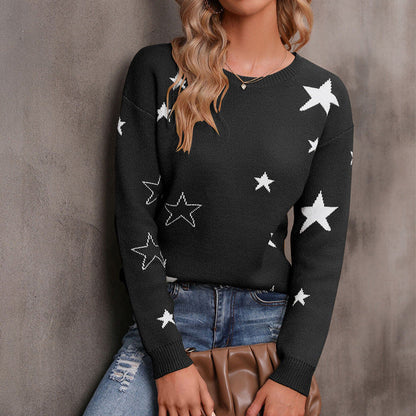 Damen Strickpullover Sternenmuster Lässig Eveloria