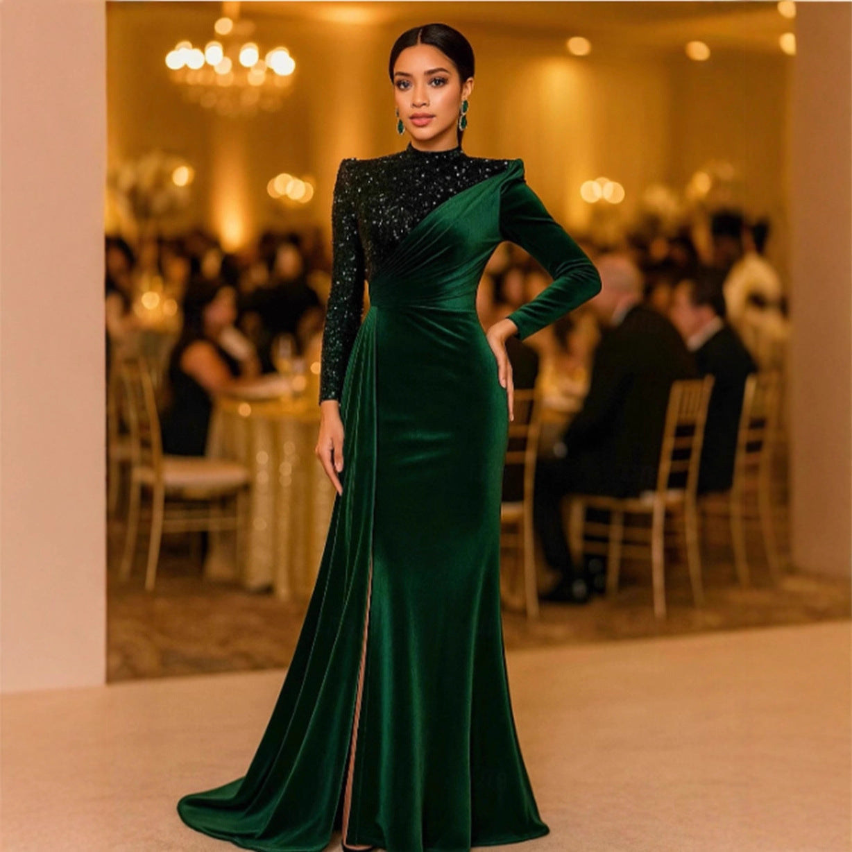 Damen Abendkleid Schimmerndes Oberteil Raffinierte Drapierung Eveloria - Eveloria