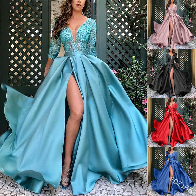 Damen Abendkleid Schimmernd V-Ausschnitt Reißverschluss Eveloria - Eveloria