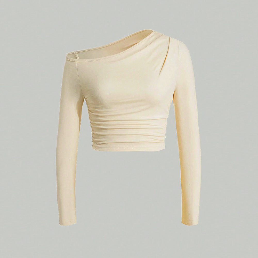 Damen Langarm Crop Asymmetrisch Leichter Raffungseffekt - Eveloria