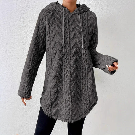 Damen Fleece-Hoodiejacke Strukturiertes Rippdesign Grau Eveloria - Eveloria