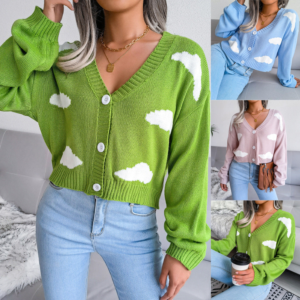 Damen Baumwolljacke Wolkendesign Lässig Blau Eveloria - Eveloria