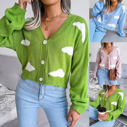 Damen Baumwolljacke Wolkendesign Lässig Blau Eveloria - Eveloria