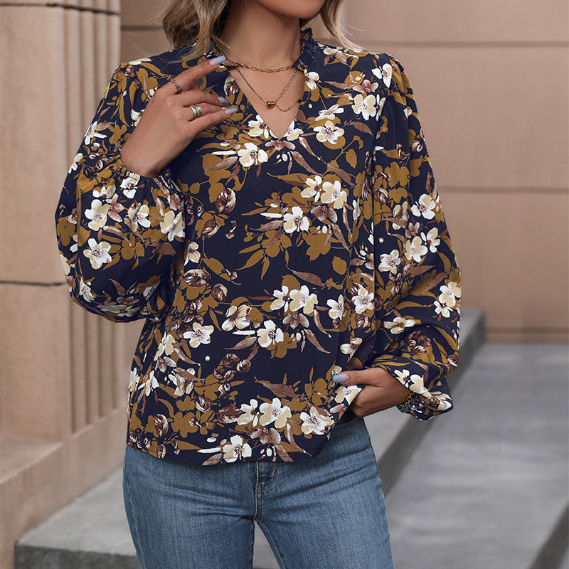 Damen Bluse Floralmuster Weite Ärmel Eveloria