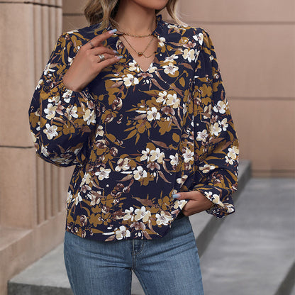 Damen Bluse Floralmuster Weite Ärmel Eveloria