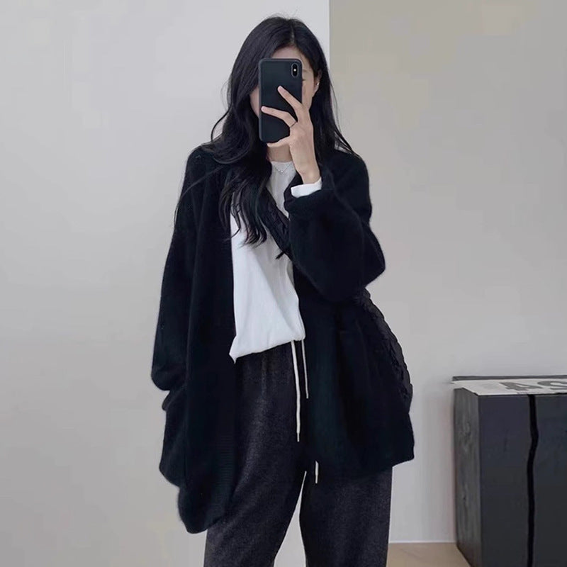 Damen Strickcardigan V-Ausschnitt mit Taschen Grau