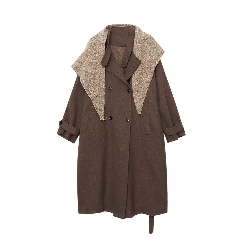Damen Mantel Lang Abnehmbarer Kragen Taschen Eveloria