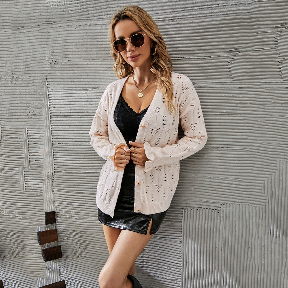 Damen Strickjacke Lace-Design Knopfverschluss Eveloria