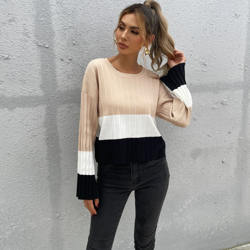 Damen Pullover Strukturiertes Farbblock-Design Eveloria