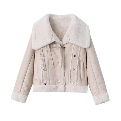 Damen Lammfelljacke Lederaußenschicht Eveloria