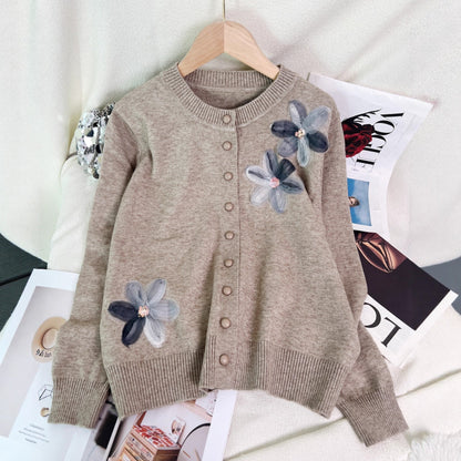 Damen Strickjacke Floralmuster Knopfverschluss Eveloria