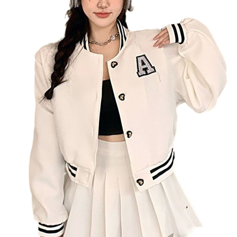 Damen Collegejacke Gestickt Emblem Kontrast Aufnäher Eveloria