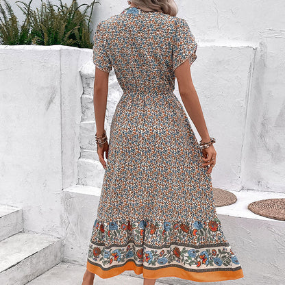 Damen Maxikleid Florale Einsätze Rüschen Elegant