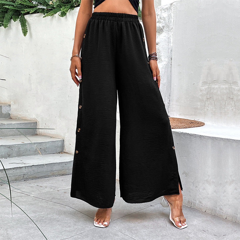 Damen Sommerhose Weit Leicht Mit Schlitzen Dekorative Knöpfe - Eveloria