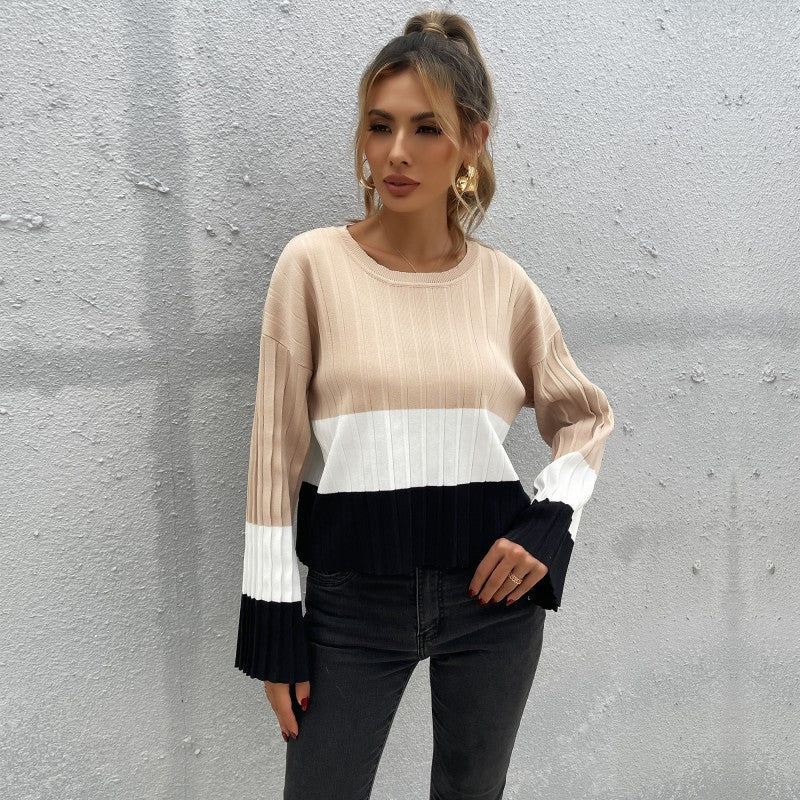 Damen Pullover Strukturiertes Farbblock-Design Eveloria