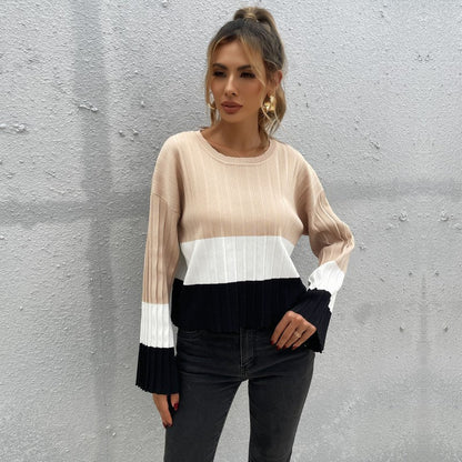 Damen Pullover Strukturiertes Farbblock-Design Eveloria