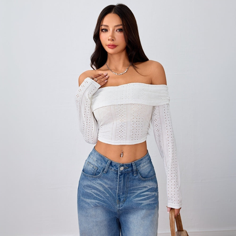 Damen Crop- Off-Shoulder Langärmelig Puffärmel Elegantes Design - Eveloria