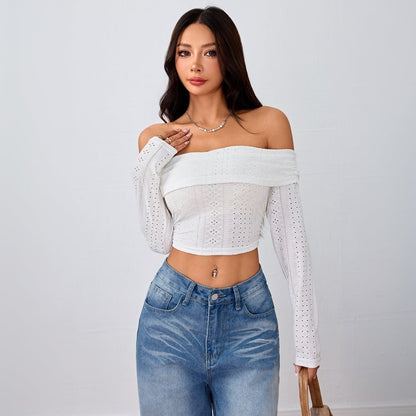 Damen Crop- Off-Shoulder Langärmelig Puffärmel Elegantes Design - Eveloria