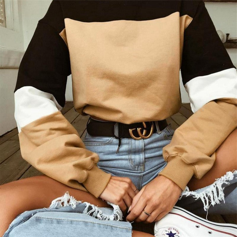 Damen Sweatshirt Sportlich Blockstreifen Grau Eveloria