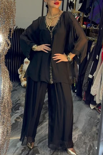 Eveloria Damen Jumpsuit Luftig Elegant Glitzernd
