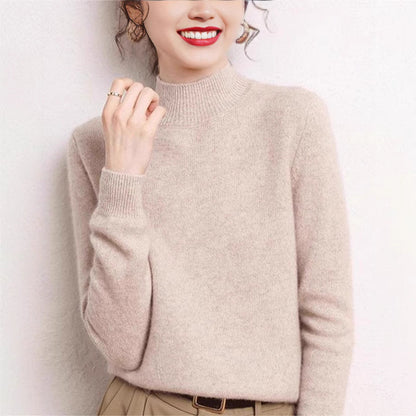 Damen Pullover Kaschmir Optik Stehkragen Schmale Ärmel