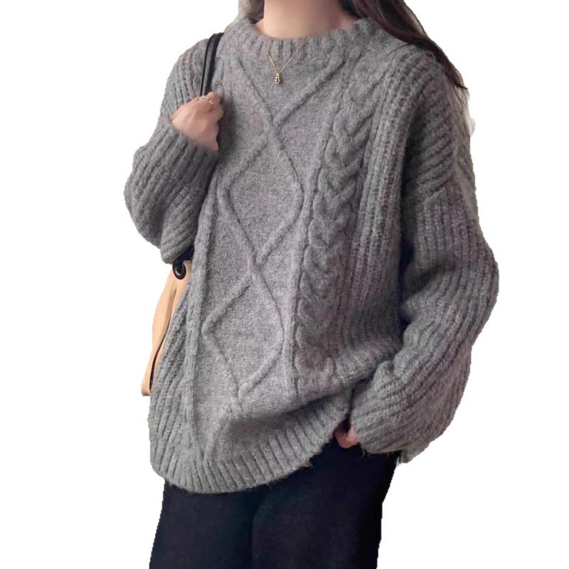 Damen Oversized Pullover Feinstrick Weich Grau