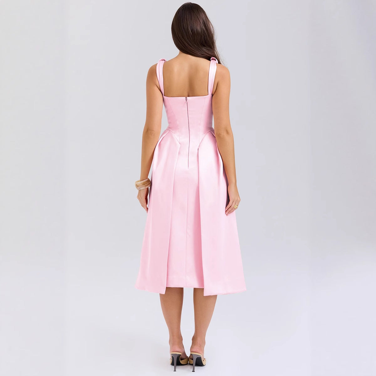 Damen Midikleid V-Ausschnitt Elegant Falten Eveloria