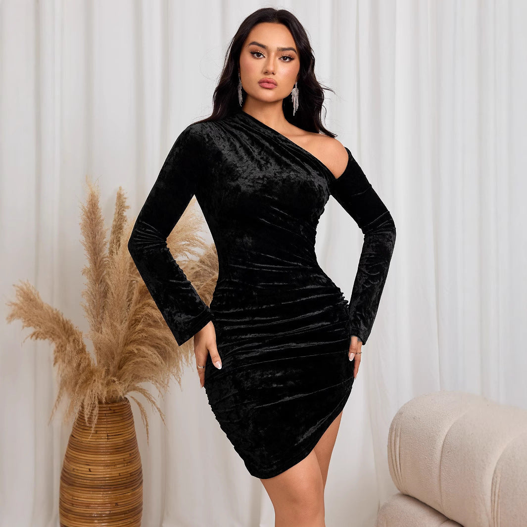 Damen Ein-Schulter-Kleid Samtig Eveloria - Eveloria