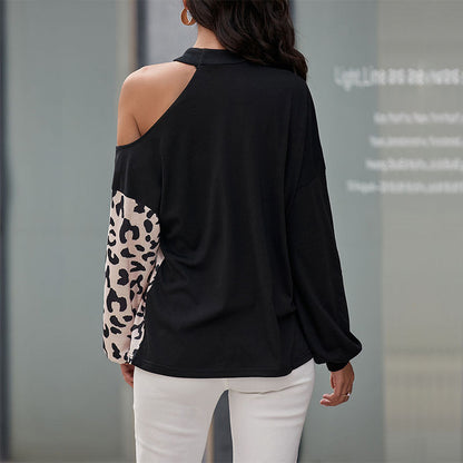 Damen Langarmshirt Leopardenmuster Asymmetrisch